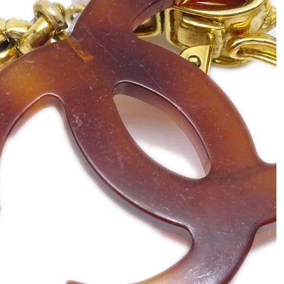 Chanel CC Dangle Earrings Gold Clip-On Brown 94P - Picture 3 of 4